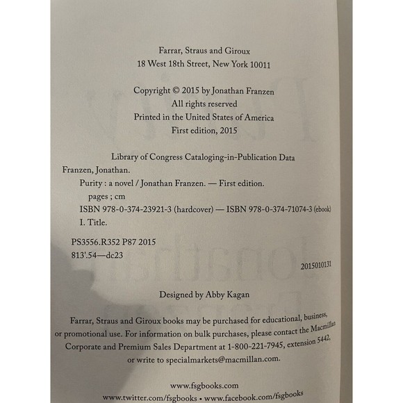 Purity: A Novel by Jonathan Franzen ~ Signed 1st Edition Hardcover ~ - Picture 3 of 3